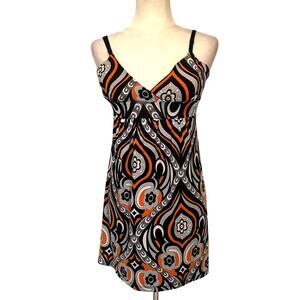 Vtg Y2K Seduction Babydoll Slip Dress Sz M 70s Festival Geometric Retro Blue USA